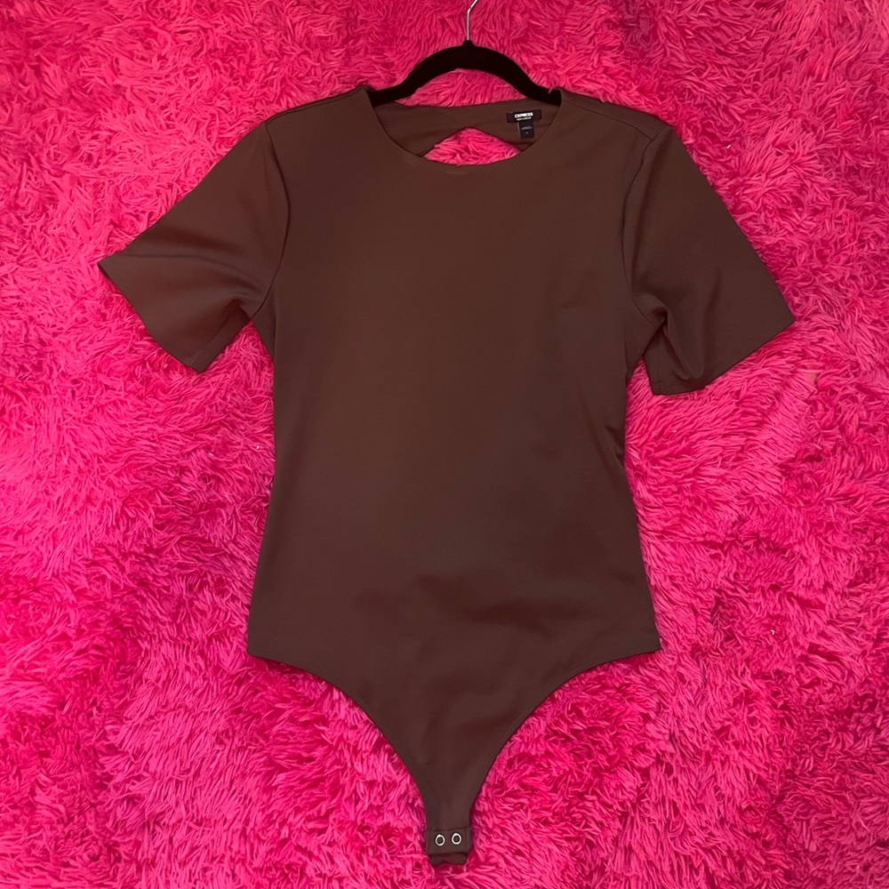 EXPRESS Women’s Body Countour Thong Bodysuit, Open Back, Size L, Brown